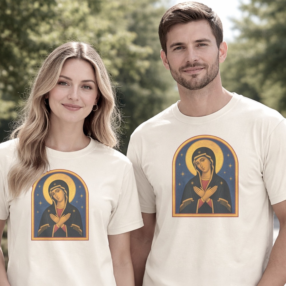 Byzantine Madonna with Crossed Hands Beneath Gold Stars Tee